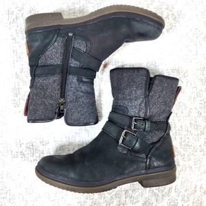 UGG Black Gray Women's Lined Simmons Leather Belted Boots Size 8